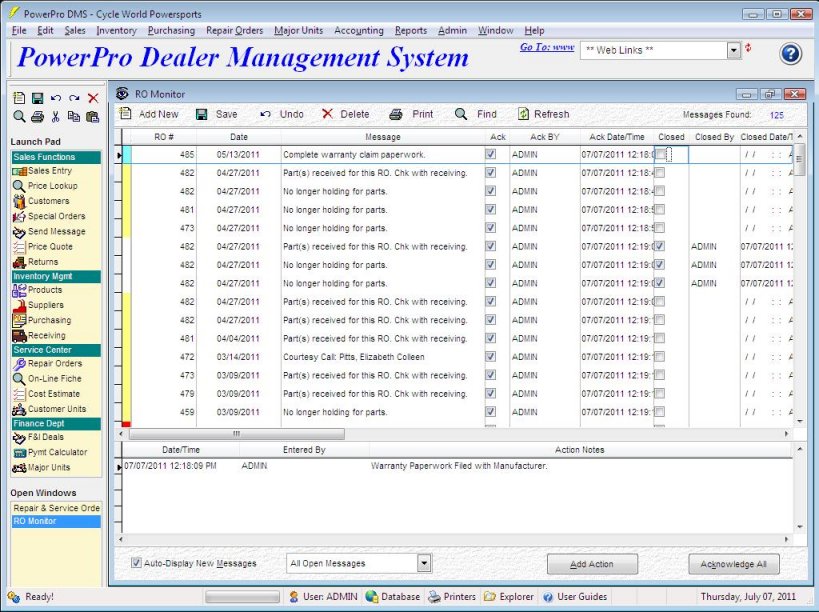 Repair Order Monitor